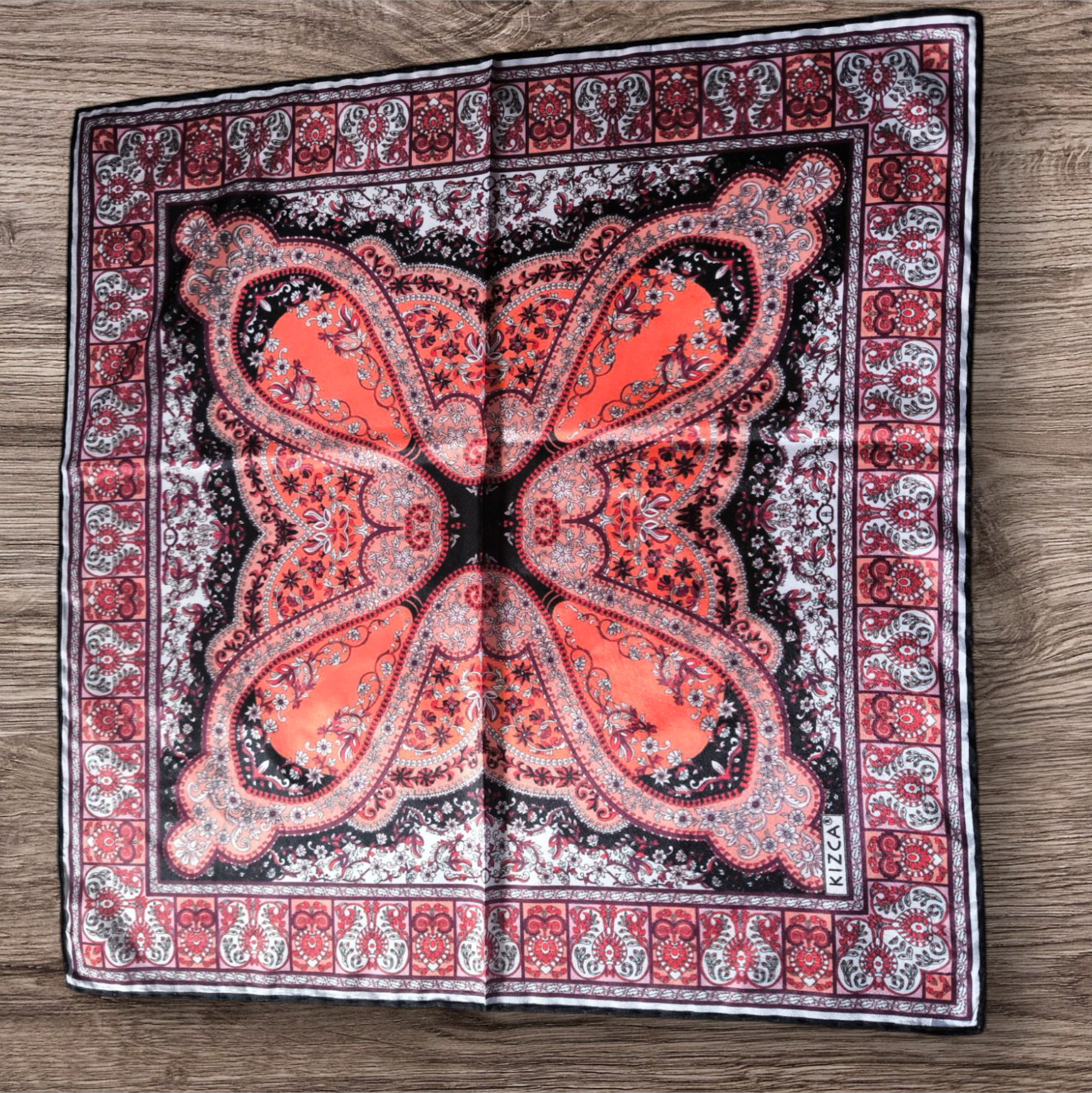 Kızca Retro Desenli Vual İpek Fular 50x50 cm - Görsel 2